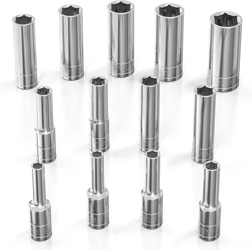 Vista 17 de Olsa Tools SAE Juego de llaves de vaso poco profundas - 1/4 pulgadas, 13 piezas - 6 puntas cromadas de 1/8" a 5/8" y tamaños sin omitir - Juego