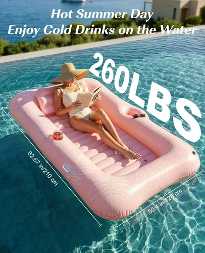 Vista 2 de HeySplash Inflatable Tanning Pool Lounger Float, Suntan Tub for Adults A-Pink Leaf L