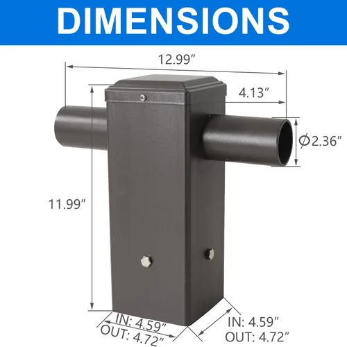 Vista 4 de Adaptador de espiga horizontal cuadrado de 180 grados con 2 brazos para poste cuadrado de 4 pulgadas, soporte de montaje horizontal más alto