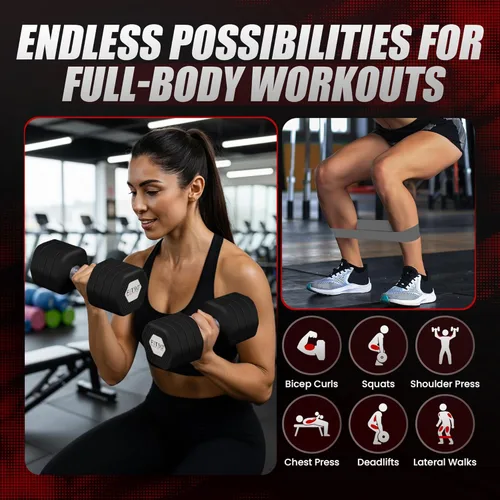 Vista 3 de Juego de mancuernas ajustables de 20 libras con bandas de resistencia para entrenar – Juego de 2 pesas con 4 bandas elásticas para ejercicio