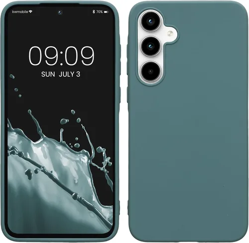 Vista 211 de kwmobile Funda compatible con Samsung Galaxy A12 - Funda protectora de silicona TPU suave y delgada - Verde oscuro mate