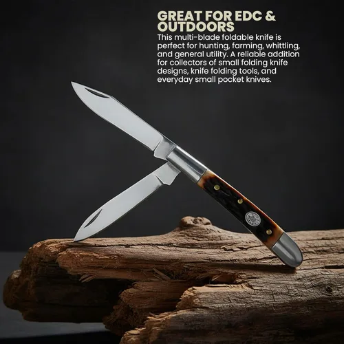 Vista 5 de Rite Edge SZCO - Cuchillo de bolsillo plegable de 2.75 pulgadas de Jig Bone Peanut - Cuchillo de acero inoxidable de 2 hojas para hombres con mango
