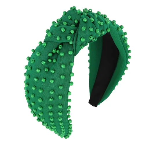 Vista 13 de YISSION 1 unidad Diadema anudada de perlas para mujer, banda para la cabeza con cuentas antideslizante, diadema ancha de perlas para mujer, banda