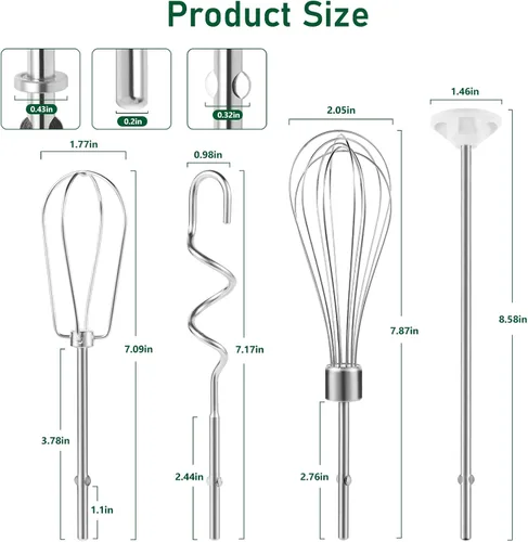 Vista 7 de Accesorios para batidora de mano, ganchos de masa y batidor, varilla de mezcla, accesorios de batidora de mano de acero inoxidable compatibles