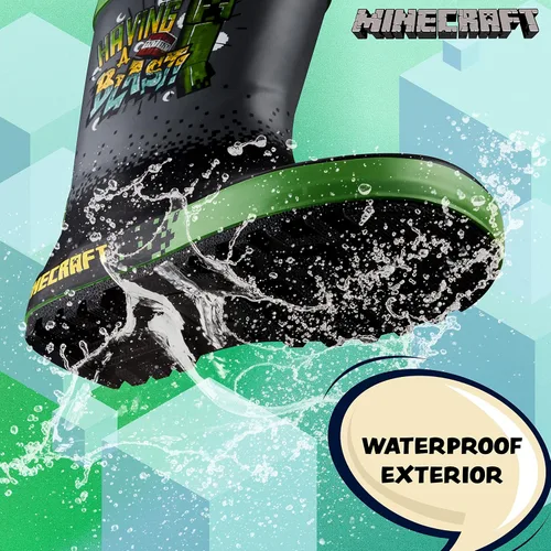 Vista 3 de Minecraft Botas de agua para niños, botas Wellington para niños y niñas, botas de lluvia impermeables, talla 11-3