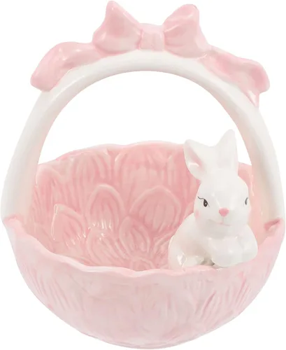 LUOZZY Cesta de cerámica para conejito de Pascua, cuenco de caramelo, estatua de conejo de cerámica, decoración de escritorio para el hogar, color
