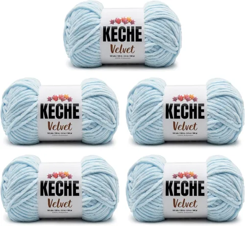 Vista 48 de Keche Hilo de terciopelo para ganchillo, manta de felpilla suave, voluminosa, hilo amigurumi, 3.53 oz (132 yardas), color azul bebé