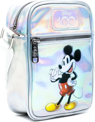 Vista 3 de Disney - Combo de bolsa y cartera con diseño de Mickey Mouse de Disney 100 Pose holográfico iridiscente, cuero vegano, Varios