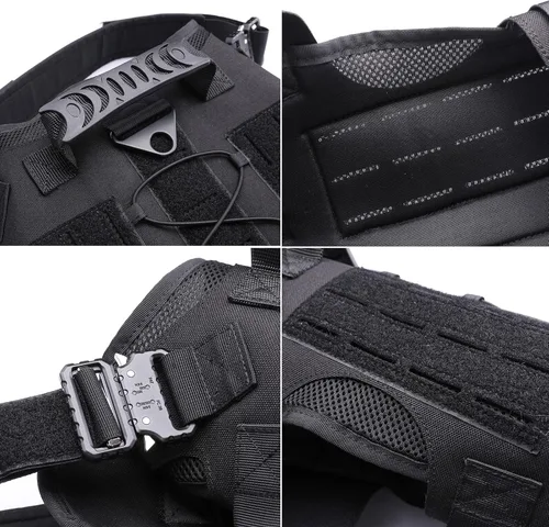 Vista 4 de Arnés para perros medianos y grandes, arnés táctico para perro con bolsa Molle, chaleco de servicio ajustable con hebilla de metal 3X con panel