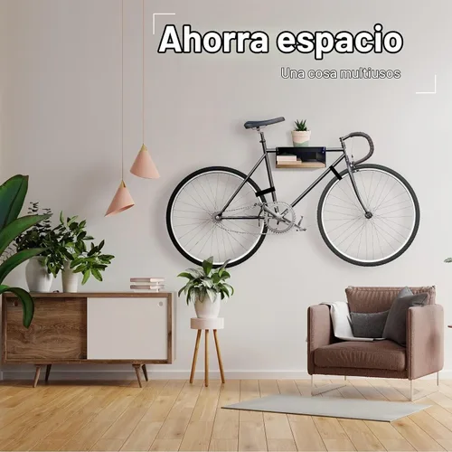Vista 5 de MOSHAY - Soporte de pared para bicicleta, soporte de bicicleta de madera de aluminio para bicicletas de carretera, grava y turismo, almacenamiento