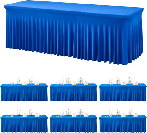 Vista 26 de Paquete de 2 manteles de elastano azul bebé para mesas rectangulares de 6 pies, manteles elásticos de 6 pies, falda de escritorio para fiestas