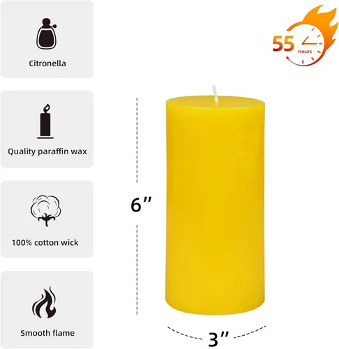 Vista 4 de Zest Candle Velas de pilar, 3 x 6 pulgadas, citronela amarilla