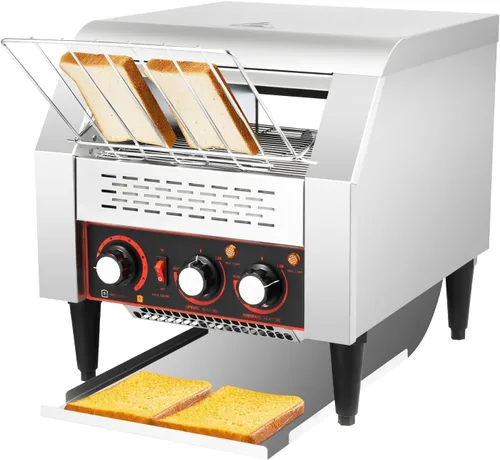 Tostadora con transportador comercial de 300 rebanadas/hora, tostadoras industriales resistentes de acero inoxidable de 2200 W (con tubos de