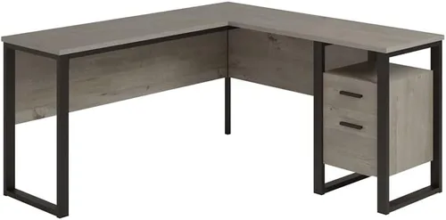 Vista 5 de Sauder Rock Glen Escritorio de madera y metal en forma de L en roble místico