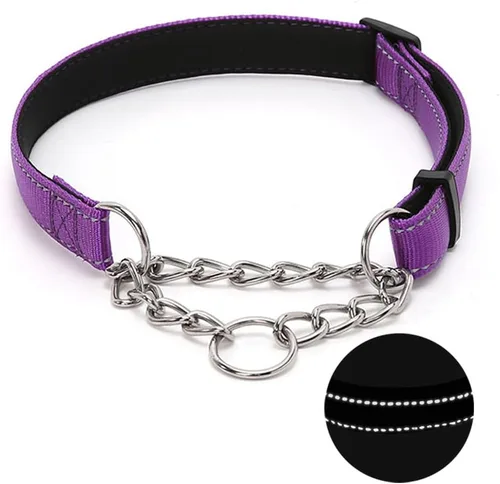 Vista 12 de Martingale - Collar para perro con cadena de acero inoxidable, collar reflectante de nailon acolchado suave ajustable, cadena resistente sin