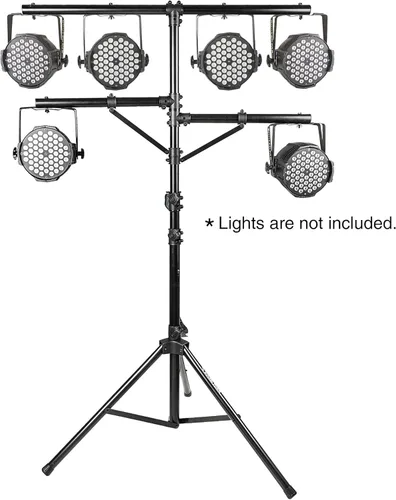 Vista 2 de Sound Town Paquete de 2 soportes de iluminación para DJ, altura ajustable, 9 pies de alto, con barras laterales y base de trípode (STLS-M09-PAIR)
