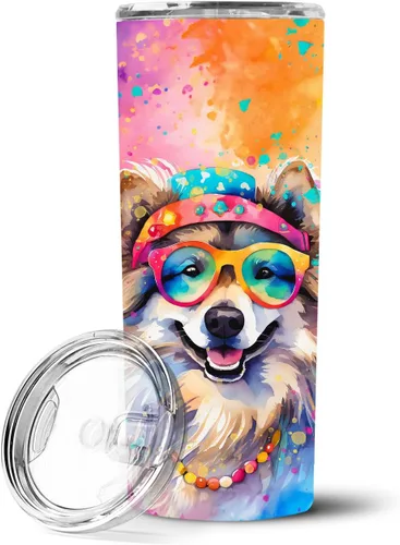 Vista 47 de Caroline's Treasures Siberian Husky Hippie Dawg - Vaso delgado de acero inoxidable al vacío de doble pared reutilizable, vaso aislado para café
