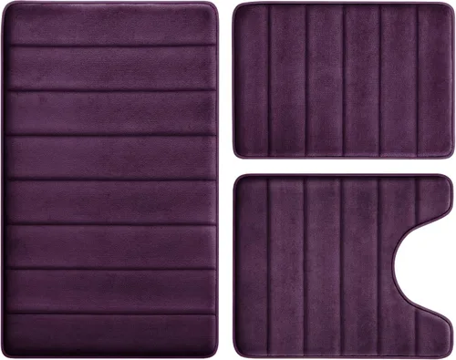 Vista 25 de BYSURE Juego de 3 tapetes de baño de espuma viscoelástica color beige, antideslizantes, extra suaves, absorbentes, lavables a máquina y secos