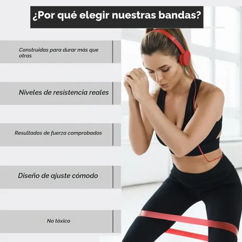 Vista 6 de Bandas de resistencia para hacer ejercicio (juego de 5) – Bandas elásticas para ejercicio y terapia física – Bandas de resistencia en bucle