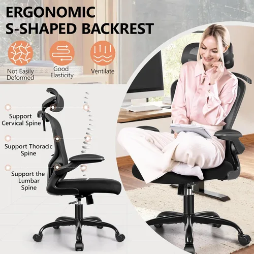 Vista 56 de FelixKing Silla de oficina ergonómica con reposacabezas, computadora de respaldo alto con soporte lumbar ajustable y ruedas, giratoria ejecutiva