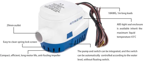 Vista 4 de Dontmiss Bomba de sentina sumergible automática para lancha pequeña de 12 V, 1100 gph automática con interruptor de flotador, salida de 1 1/8