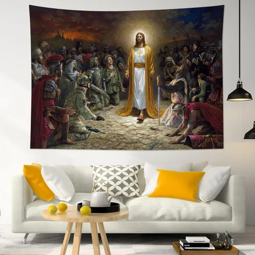 LB Tapiz de Navidad de Jesucristo, escena predicada por Jesús, tapiz de acuarela 3D, manta de pared, decoración de pared, tapiz cristiano para