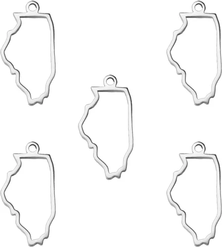 Vista 14 de kkjoy 5 piezas de dijes de mapas de continentes huecos de EE. UU. con colgante para hacer joyas y manualidades, accesorios de mini dijes de acero
