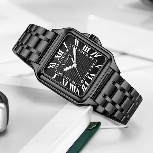 Vista 7 de Classic Square Watch for Men with Vintage Roman Numeral and Solid Stainless Steel Band