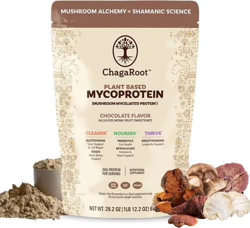 Vista 7 de Mycoprotein Mushroom Protein Powder, Chocolate Flavor, 20g Plant Based Protein per Serving, Reishi, Chaga, Lions Mane, Shiitake, Turkey Tail, Vegan