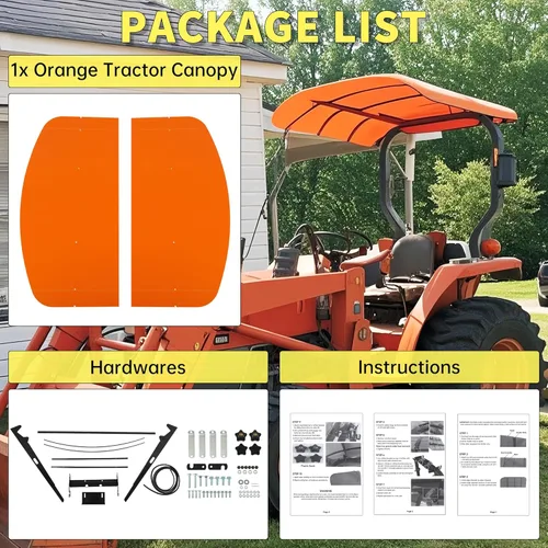 Vista 7 de ECOTRIC Toldo de tractor para ROPS de 48-3/8 x 48-3/8 pulgadas, toldo naranja para paraguas de tractor y cortacéspedes