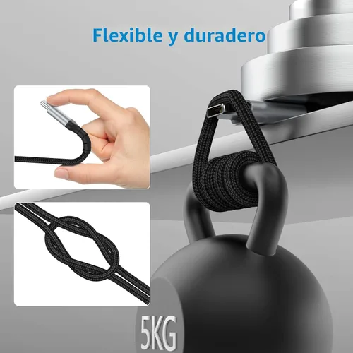 Vista 4 de Cable de carga USB C de 6 pulgadas, paquete de 2 cables cortos USB C a C trenzados de carga rápida, cable USBC compatible con iPhone 15, Samsung