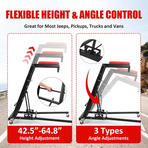 Vista 3 de Garage Shop Creepers - Enredadera resistente de alta capacidad (400 libras), altura ajustable plegable con ruedas giratorias, enredadera de motor