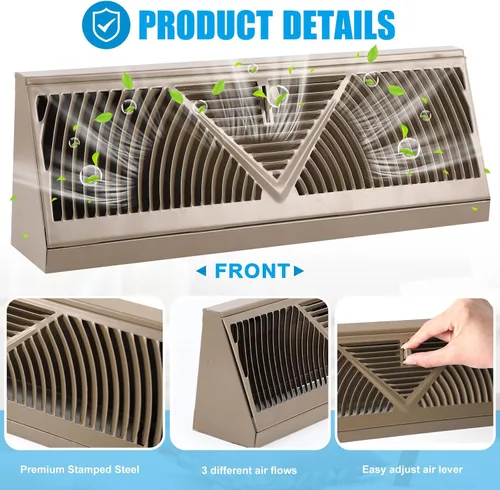 Vista 4 de Yaocom Paquete de 2 Rejillas de Registro de Zócalo Tamaño de Abertura de Conducto de 15 Pulgadas Cubiertas de Ventilación para Difusor de Piso