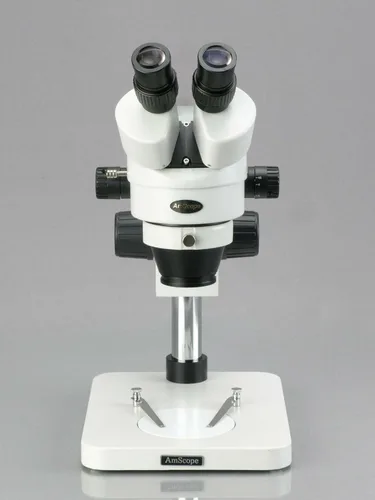 Vista 2 de AmScope SM-1BS-144S Microscopio de zoom estéreo binocular profesional, ocular WH10x, aumento 7X-45X, objetivo de zoom 0.7X-4.5X, anillo de luz LED