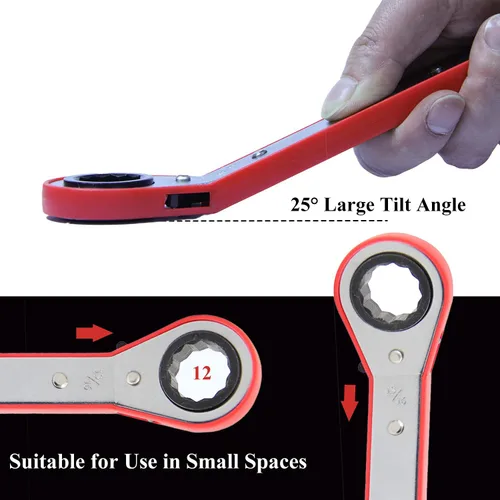 Vista 3 de MacWork Juego de llaves de trinquete de 5 piezas, cinco colores reversibles universales de doble anillo de trinquete, combinación profesional SAE