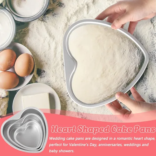 Vista 6 de Youeon Paquete de 3 moldes para pasteles en forma de corazón de 4/6/8 pulgadas con parte inferior extraíble, moldes de aluminio antiadherentes