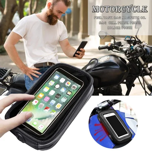 Vista 2 de Naysku Bolsa de tanque de motocicleta, soporte magnético para teléfono con conector para auriculares, bolsa transparente para tanque, bolsa