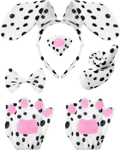 Vista 11 de Syhood Conjunto de disfraz de perro para cachorro, diadema con orejas de perro, corbatín, nariz, cola, guantes, accesorios de disfraz de animales