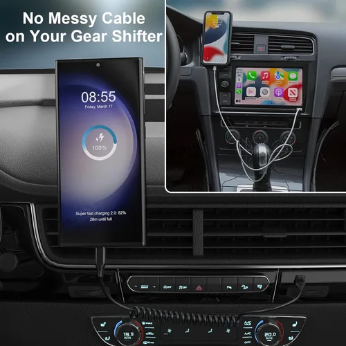 Vista 4 de Cable USB C retráctil, paquete de 2 cables de carga rápida USB-C a tipo C de 3 pies para automóvil, cable de carga USB-C para Samsung Galaxy S26 S25