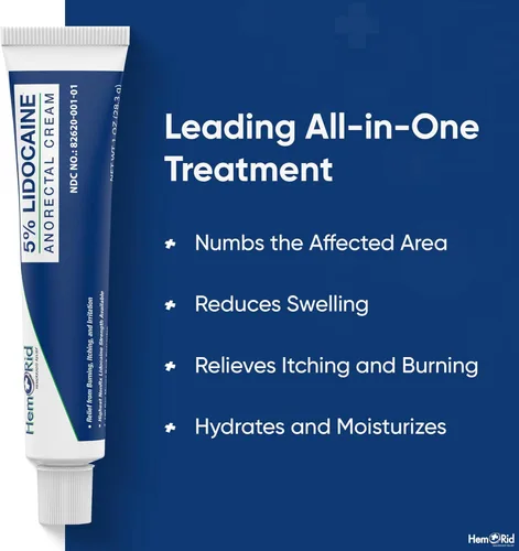 Vista 4 de Crema de lidocaína de máxima resistencia HemRid para el manejo del dolor. Solución rápida para hemorroides con 5% de lidocaína. Efecto instantáneo