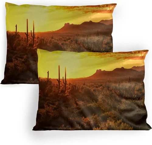 Vista 29 de Lunarable Nature Pillow Sham Set of 2, Sunset in a Winter Park Russia Sun Rays Through Trees Pathway to Forest, Quality Microfiber Bedding Item for