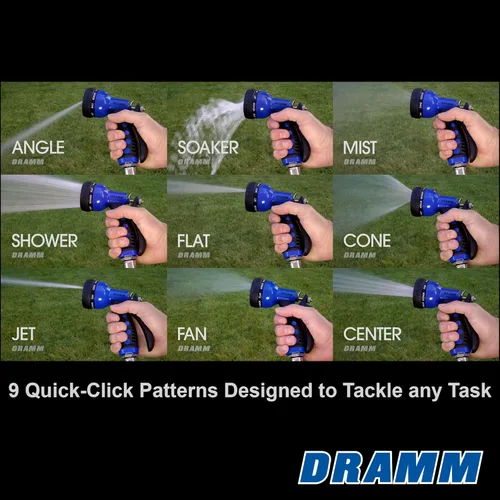 Vista 3 de Dramm® Revolver Boquilla de Manguera de Jardín de Servicio Pesado de 9 Patrones – Pistola Pulverizadora de Metal Ajustable con Control de Flujo