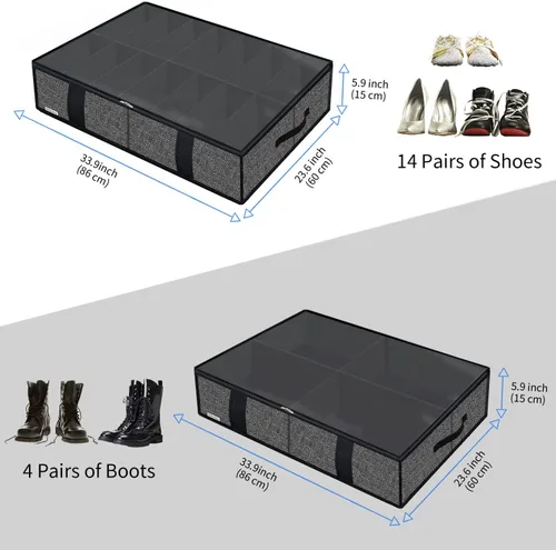 Vista 2 de Onlyeasy 2 Pack Bolsa Organizadora de Almacenamiento para Zapatos Debajo de la Cama (14+4 Pares), Contenedor Plegable para Botas con Asas, Solución