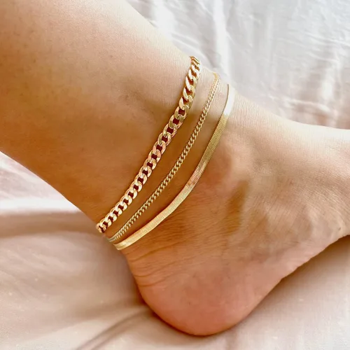 Vista 2 de Tobilleras de oro para mujer, chapadas en oro de 14 quilates, hechas a mano, delicadas capas de corazón, tobillera para mujer, impermeable, cuentas