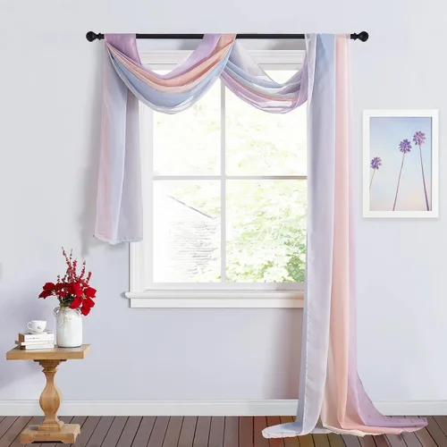 Vista 16 de RYB HOME Cortinas de cama con dosel – Bufanda larga transparente para ventana, cortinas de cenefas para arco de boda, puerta francesa, marco