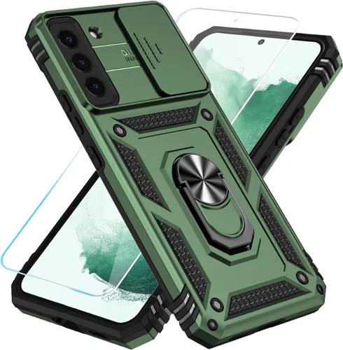Vista 7 de SunStory Funda para Samsung Galaxy S21 con protector de pantalla HD, funda para cámara deslizante y soporte de anillo giratorio, grado militar