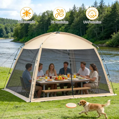 Vista 3 de Tienda de campaña con pantalla de 12 x 12 pies, toldo portátil con pantalla para 8 a 10 personas y refugio solar instantáneo resistente a los rayos