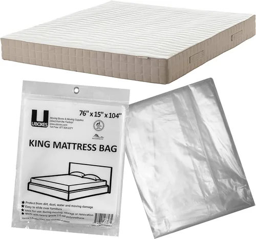Vista 2 de UBOXES Moving Supplies - Funda de colchón tamaño King, 76 x 15 x 104 pulgadas, (KINGCOVER01), plástico transparente