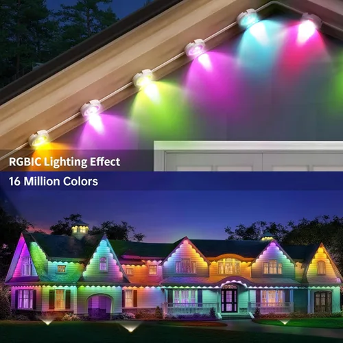 Vista 6 de Luces permanentes para exteriores de 500 pies, RGB+IC IP67, impermeable, iluminación inteligente de alero, con control de aplicación, luz LED