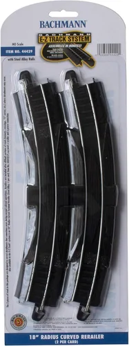 Vista 5 de Bachmann Trains - RERAILER CURVO RADIUS RADIUS RERAILER Snap-Fit E-Z TRACK (2/tarjeta) - Riel de aleación de acero con plataforma negra - Escala HO